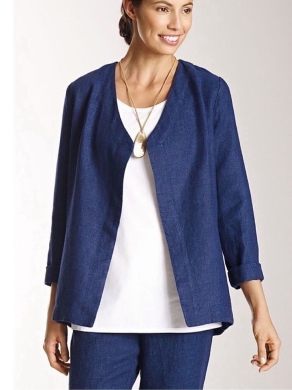 J. Jill Pure Jill 100% Linen Blazer Jacket Navy Size Medium